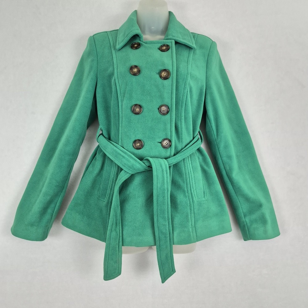Y2k Old Navy Sz Medium Green Double Breasted Fleece Ladies Peacoat Jacket Boho